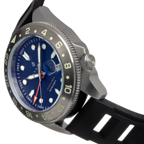 Nautis - Global Dive Rubber-Strap Watch w/Date - Navy