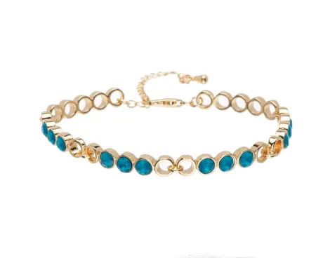 Bracelet à maillons circulaire en or avec opale des Caraïbes, fabriqué avec des cristaux autrichiens de qualité