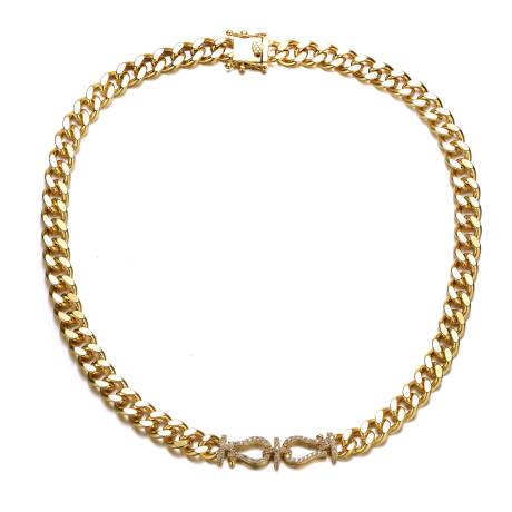 Rachel Glauber 14k Gold Plated with Cubic Zirconia Miami Cuban Chain Door Knocker Necklace