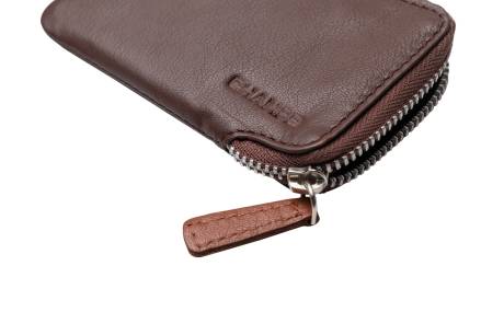 CHAMPS Minimalist Leather RFID Zip Case Wallet, Black