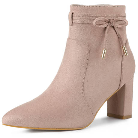 Allegra K- Pointed Toe Chunky Heel Zipper Ankle Boots