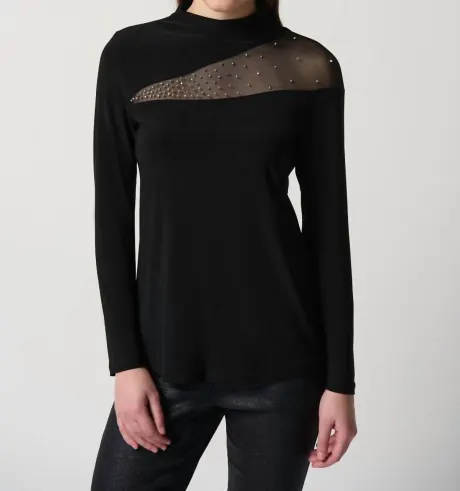Joseph Ribkoff - Silky Knit Top With Embellished Mesh Insert