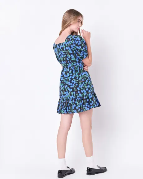 English Factory- Blueberry Print Mini Dress with Puff Sleeves
