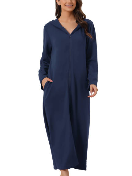 cheibear - Zip Front Hooded Long Nightshirt