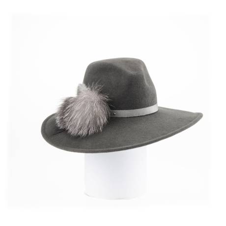 Canadian Hat 1918 - Faery - Large Fur Felt Fedora Hat- Fur Trim- Swarovski