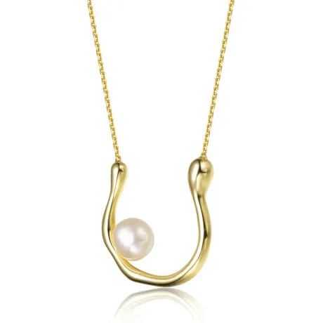 Sterling Silver 14k Gold Plated with Genuine Freshwater Pearl “U” Necklace