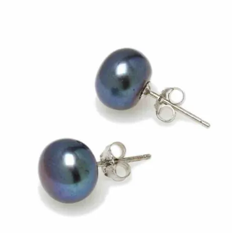 Boucles d'oreilles clous classiques en perles de culture d'eau douce noires- Signature Pearls