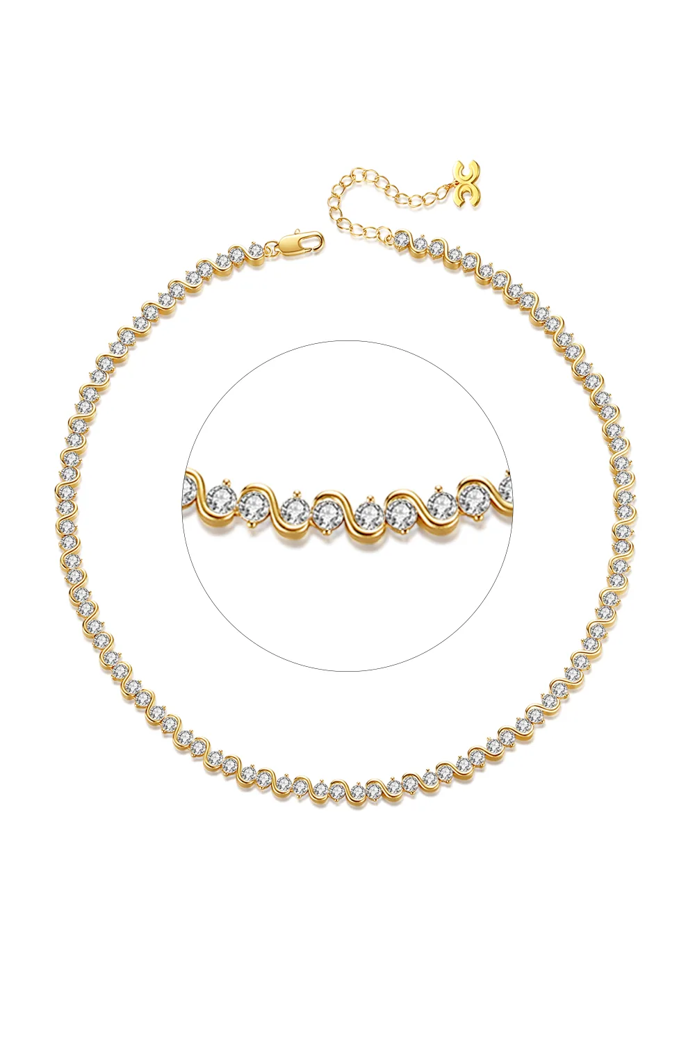 Classicharms-Gold Wave Zirconia Tennis Choker Necklace