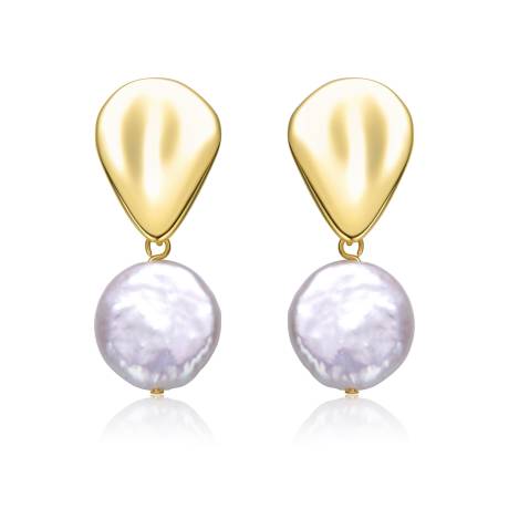 Genevive Sterling Silver 14k Yellow Gold Plated with White Coin Pearl Raindrop Double Dangle Drop Earrings