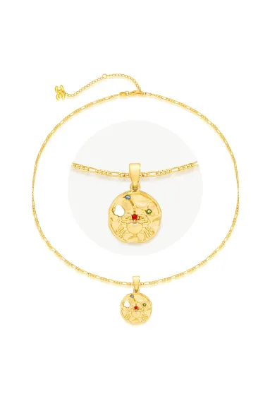 Classicharms-Gold Sculptural Horoscope Zodiac Sign Pendant Necklace Set-Cancer