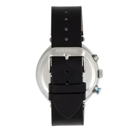 Breed - Montre chronographe Tempest avec bracelet en cuir et date - Noir