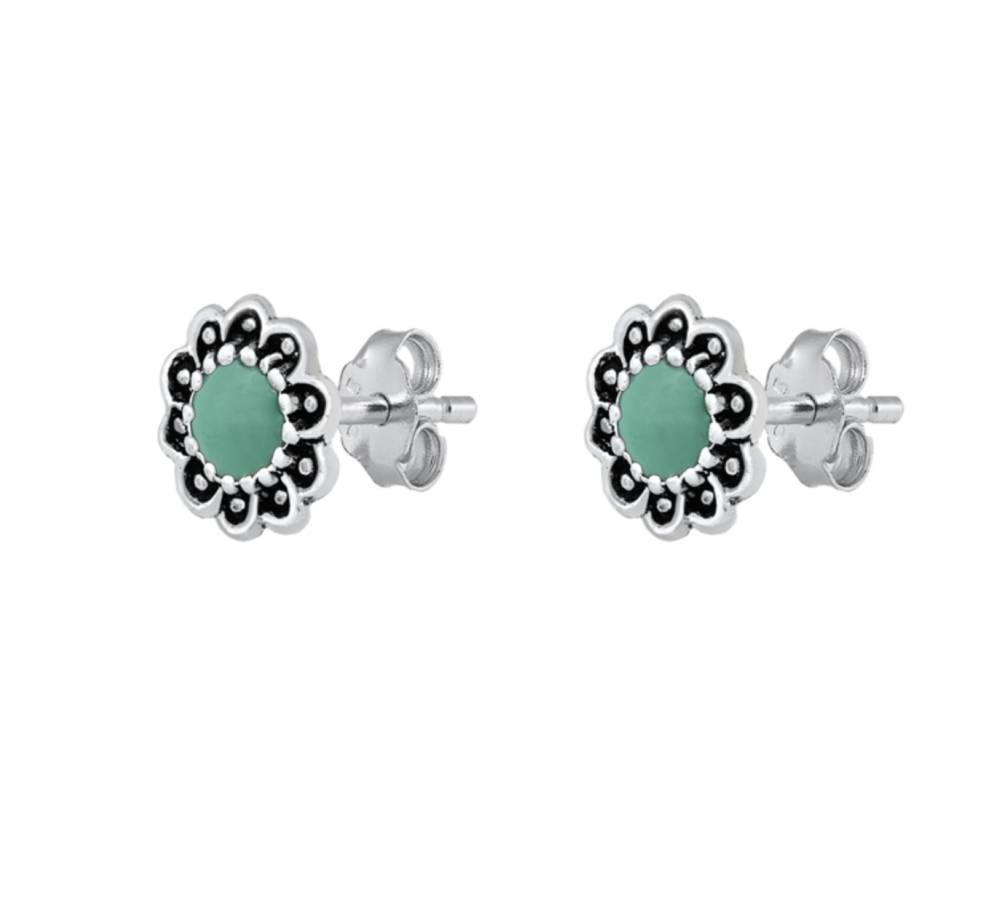 Ag Sterling - Boucles d'oreilles en argent sterling avec turquoise florale simulée