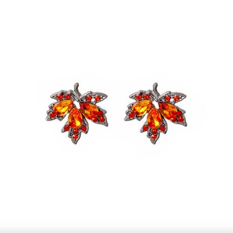 Orange Crystal Maple Leaf Stud Earrings - Don't AsK