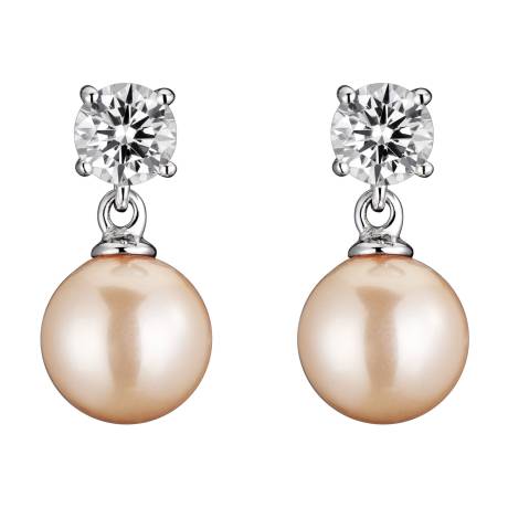 Genevive Sterling Silver White,Gold,Grey or Yellow Plated Pearl And Cubic Zirconia Drop Earrings