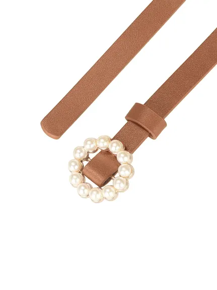 Allegra K- Plus Size Waist Belts Pearl Narrow Leather