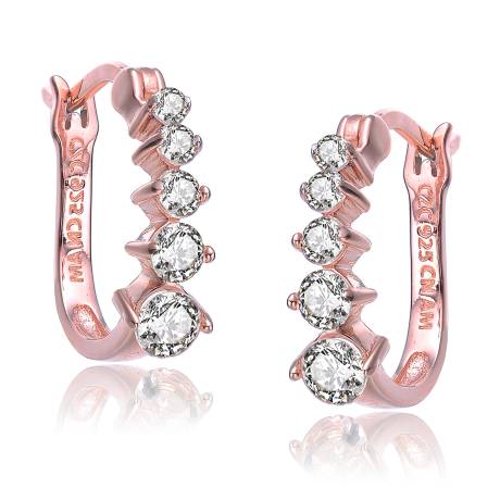 Genevive Cubic Zirconia SS Rose Gold Plated Round Graduated Hoop Earrings