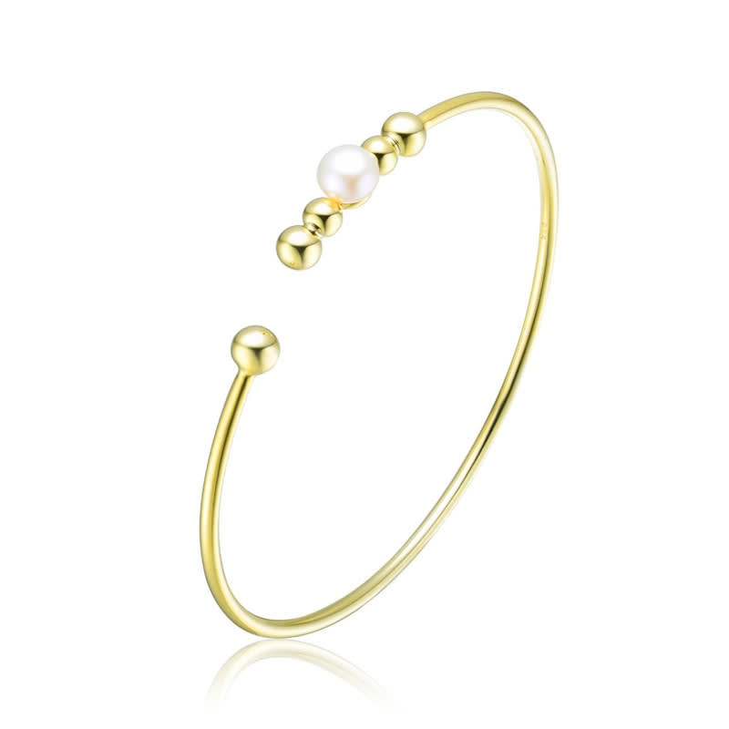 Genevive Sterling Silver with 14k Yellow Gold Plated 6.5MM Fresh Water Pearl Bangle Bracelet