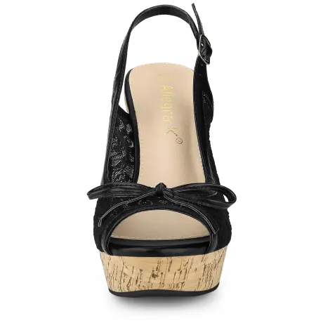 Allegra K- Lace Platform Black Wedges Heel Sandals