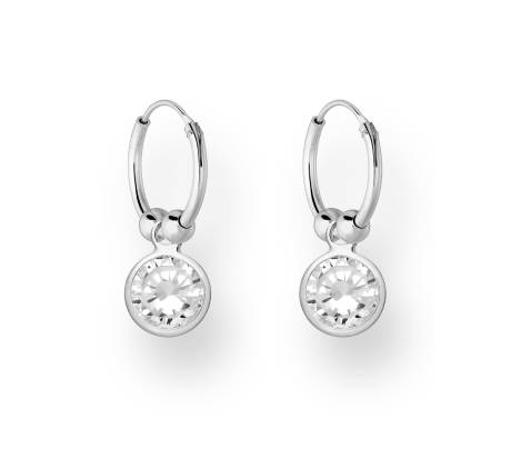 Ag Sterling - Sterling Silver Huggie Hoop Earrings with Circular CZ