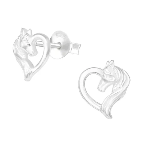 Ag Sterling - Sterling Silver Horse Heart Stud Earrings