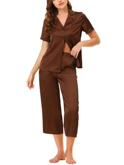 cheibear - Lounge Top and Capri Pants Satin Pajama Set