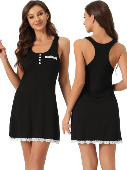 cheibear - Racer Back Lace Trim U Neck Nightgowns