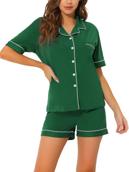 cheibear - Soft Button Down Pajamas Set with Shorts