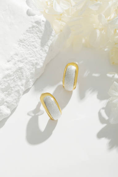 Classicharms-Frosted And Matted Texture Two Tone Hoop Earrings