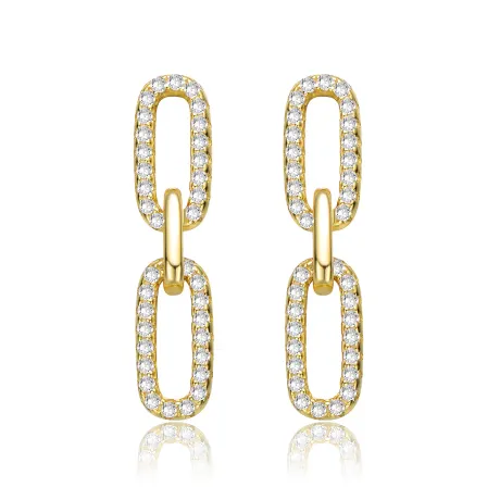 Genevive Sterling Silver 14k Yellow Gold Plated with Cubic Zirconia Triple Link Chain Dangle Earrings
