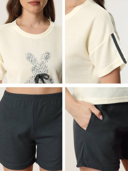 cheibear - Short Sleeve Cute Print Pajama Sets