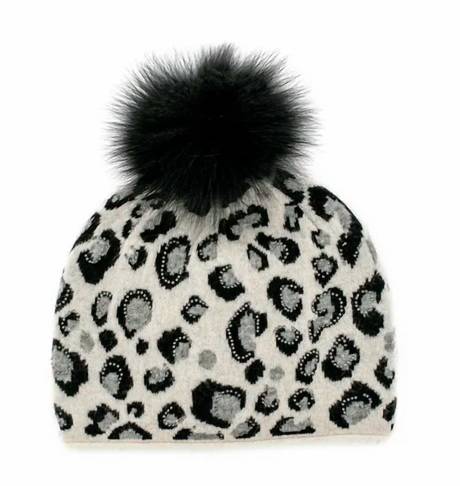 Mitchie's Matchings - Htim48 - Crystal Animal Print Hat W/ Fox Pom