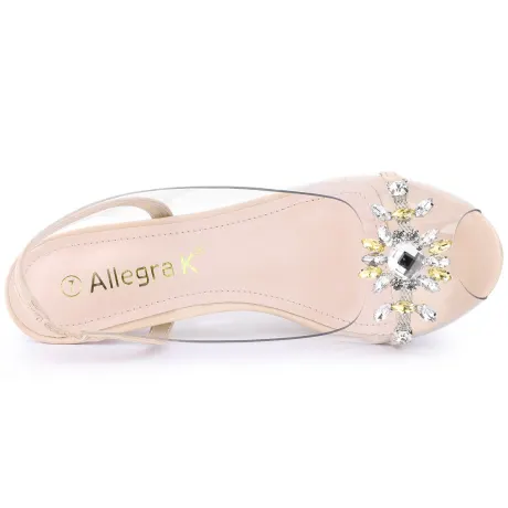 Allegra K - Flower Rhinestone Peep Toe Heeled Sandals