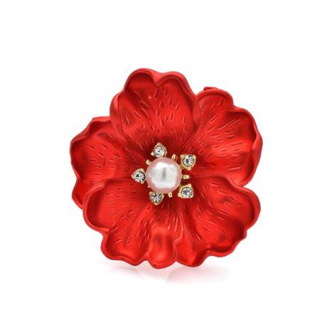 Broche Fleur en perles synthétiques et rouge- Don't AsK