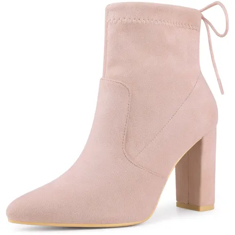 Allegra K - Pointed Toe Pull-on Drawstring Ankle Boots