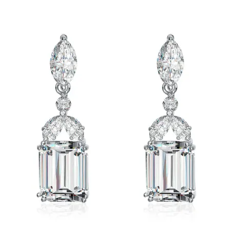 Genevive Sterling Silver White Gold Plating with Colored Cubic Zirconia Drop Earrings