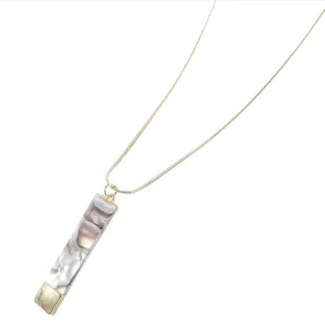 Goldtone & Grey Marbled Rectangular Pendant Necklace - Don't AsK