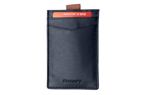 CHAMPS Minimalist Leather RFID Smart Tap Wallet, Navy