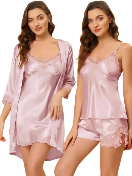 cheibear - Cami Sleepwear with Shorts and Robe Pjs Set