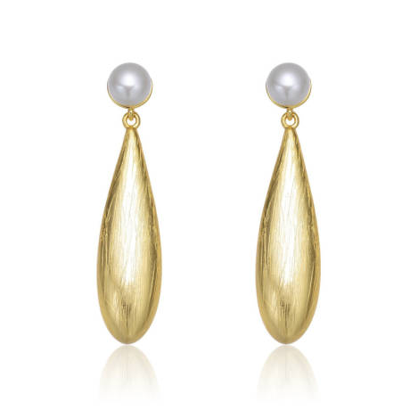Genevive Boucles d'oreilles modernes en argent sterling plaqué or jaune 14 carats avec véritables perles d'eau douce