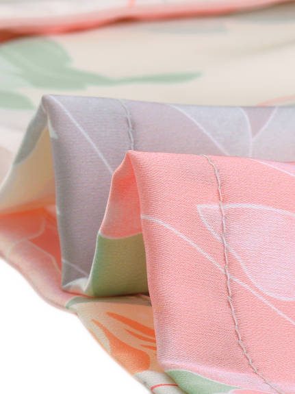 cheibear - Floral Button Down Silk Sleepwear 2pcs Sets