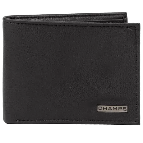CHAMPS Black Label Leather RFID Flip-up Passcase Wallet, Navy