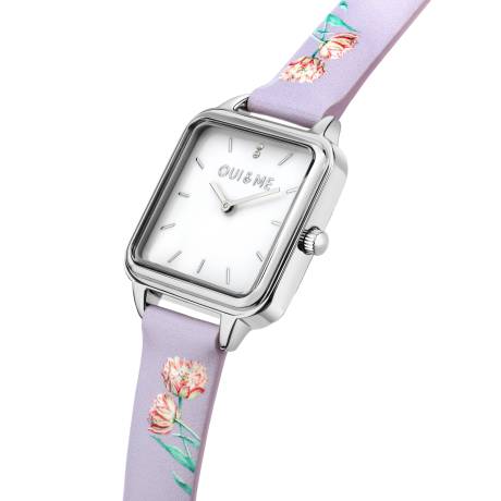 OUI & ME-Harmonie 28mm 2 Hand Square White Flower Dial Watch With Yellow Gold Mesh Bracelet