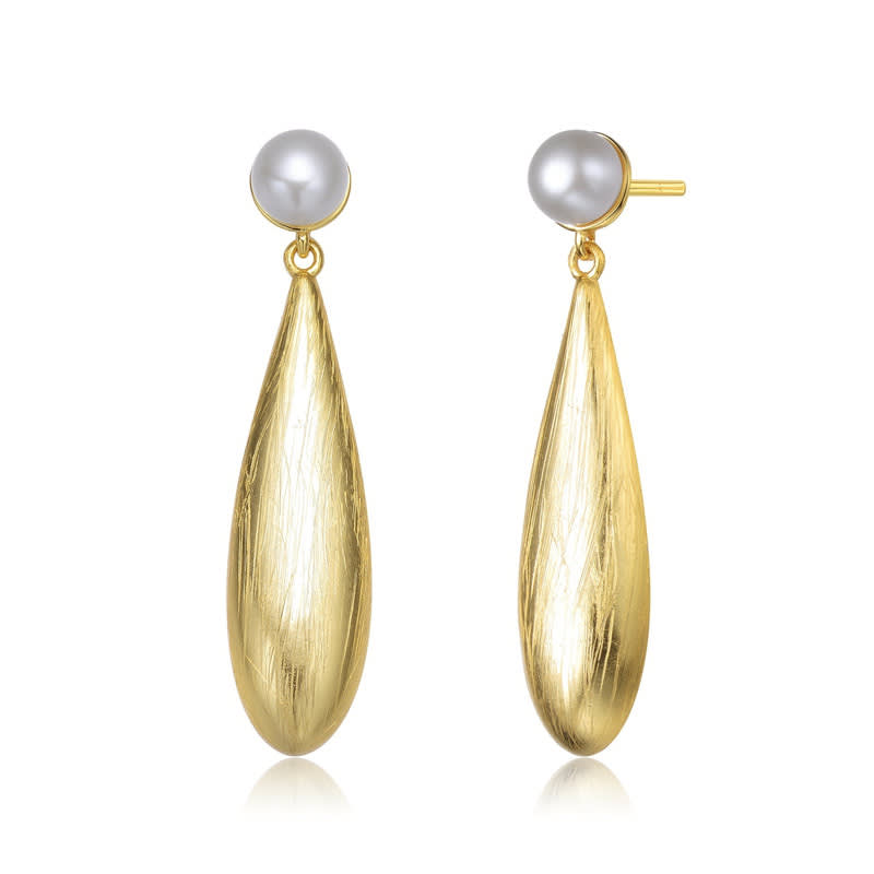 Genevive Boucles d'oreilles modernes en argent sterling plaqué or jaune 14 carats avec véritables perles d'eau douce