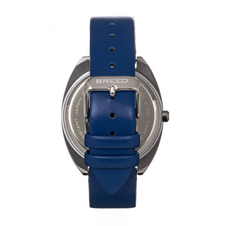 Breed - Montre Victor avec bracelet en cuir - Bleu-Gris/Russet