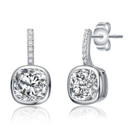 Rachel Glauber White Gold Plated Square Framed Stud Linear Earrings with Clear Cubic Zirconia