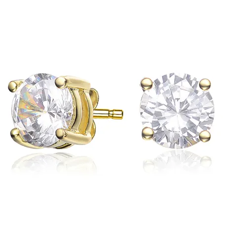 Genevive Sterling Silver 14k Yellow Gold plated with Clear Cubic Zirconia Solitaire 8mm Stud Earrings