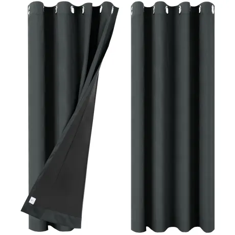 PiccoCasa- 100% Blackout Waterproof Grommet Curtains with Black Liner, 2 Panels Set 52 x 63 Inch