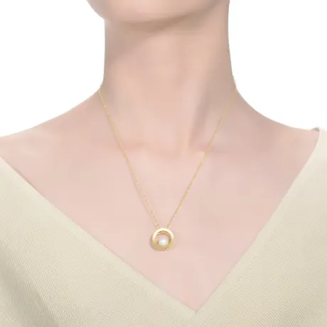 Collier avec pendentif circulaire en argent sterling plaqué or 14 carats avec véritables perles rondes d'eau douce