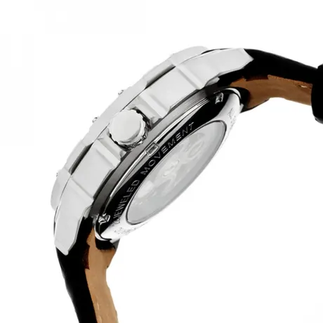 Montre automatique Heritor Conrad Skeleton avec bracelet en cuir - Argent/Noir