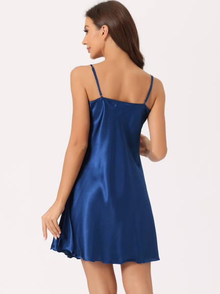 cheibear - Satin V-Neck Lace Trim Camisole Nightgowns